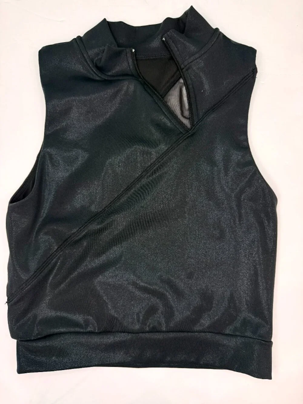 CROWNED ATHLETICS Black Faux Leather Moto Crop Tank w/ Mesh Back | SIZE XS